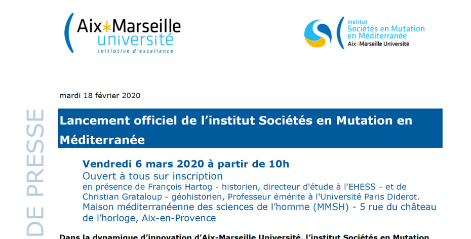 Lancement de l’institut Sociétés en Mutation en Méditerranée - 6 mars 2020