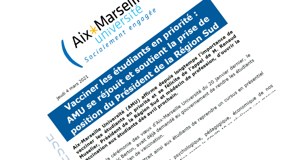 CP AMU soutient la Région pour la vaccination des étudiants