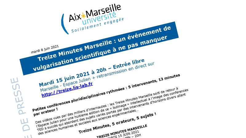 Capture d'écran du communiqué de presse "Treize Minutes Marseille 2021"