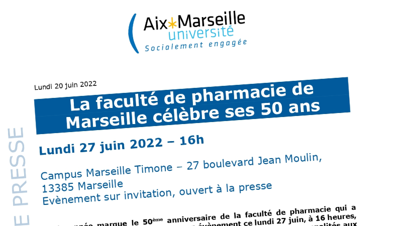 Capture d'écran du communiqué de presse : La faculté de pharmacie de Marseille célèbre ses 50 ans 