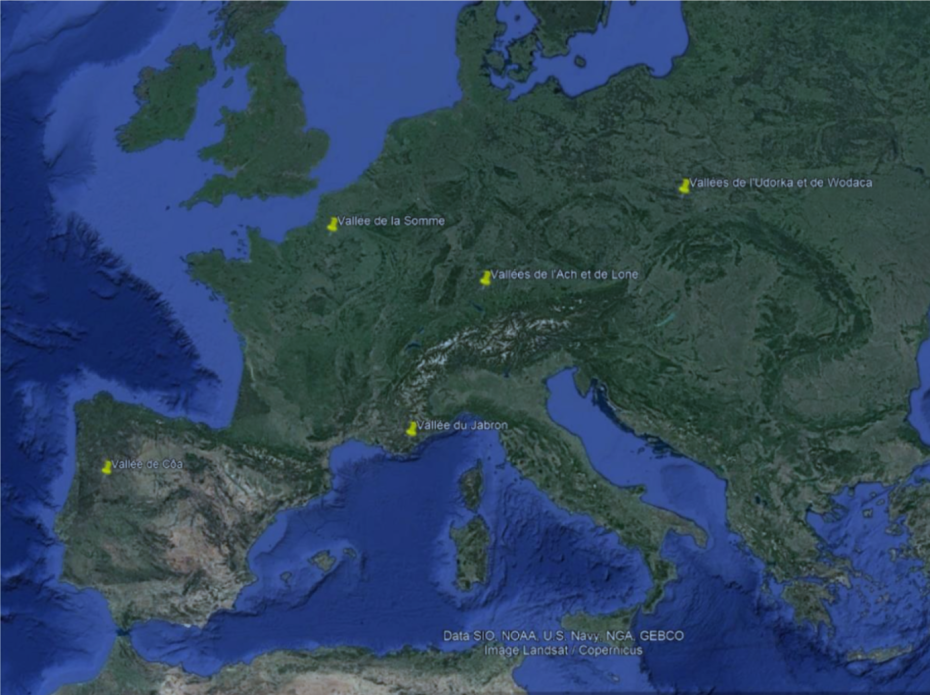 Localisation des territoires participant au colloque « Vallées de Préhistoire » 