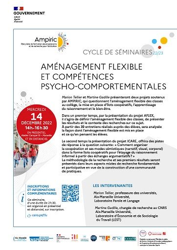 Affiche Cycle de séminaire du 14 décembre 2022 aménagement flexible et compétences psycho-comportementales